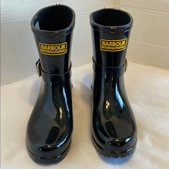 Barbour International Mugello short biker wellington boot in shiny black Size 6 - Picture 2 of 13